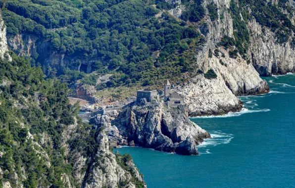 Picture sea, mountains, rocks, Italy, Liguria, Portovenere