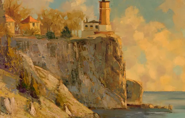 Picture sea, lighthouse, painting, oil painting