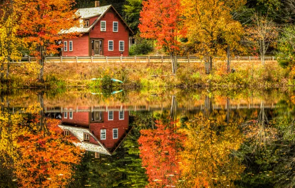 Picture road, autumn, forest, leaves, trees, landscape, reflection, river, Villa, home, Nature, house, forest, Nature, architecture, …