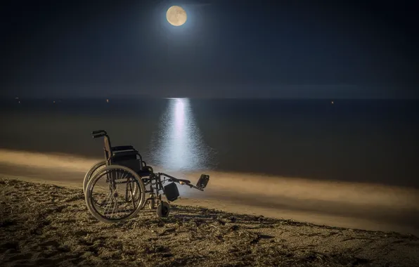 Picture sea, night, shore, stroller
