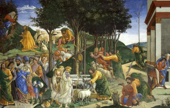 Picture picture, mythology, Sandro Botticelli, Scenes from the life of Moses