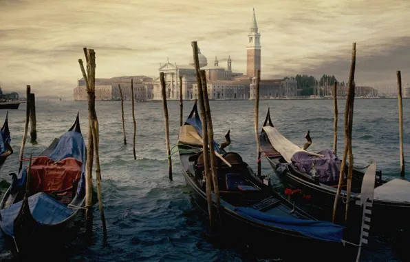 Picture water, the city, shore, figure, building, picture, pier, Venice, facilities, art, gandoli