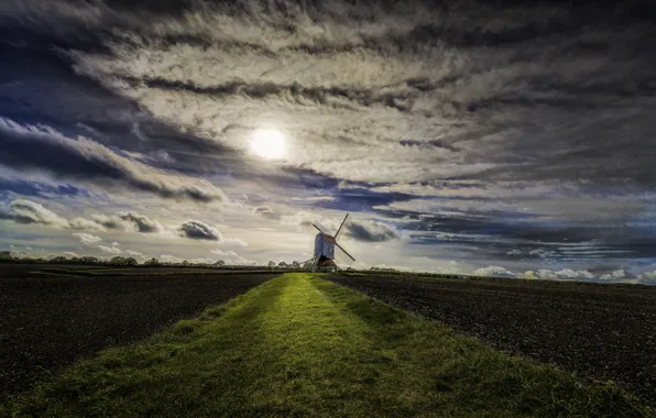Picture field, the sky, England, United Kingdom, cloud. the sun, windmill, Stevington