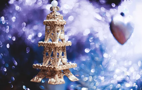 Picture decoration, toy, heart, Paris, tree, new year, tower, light, bokeh, 2015