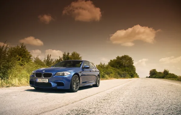 Picture road, the sky, clouds, BMW, BMW, blue, blue, F10