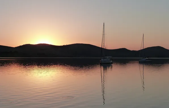 Picture sea, sunset, yachts, croatia