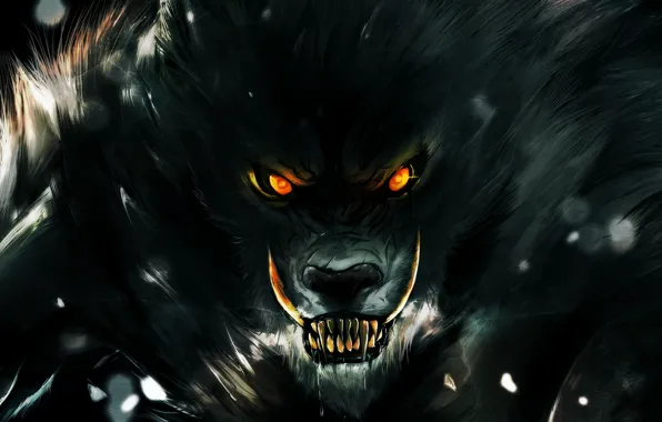 Picture eyes, look, darkness, wolf, teeth, rage, grin, werewolf