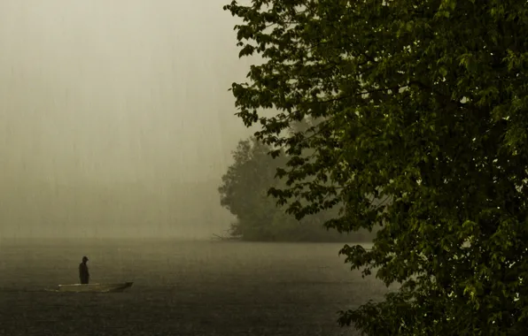 Picture lake, rain, mood, boat, the evening