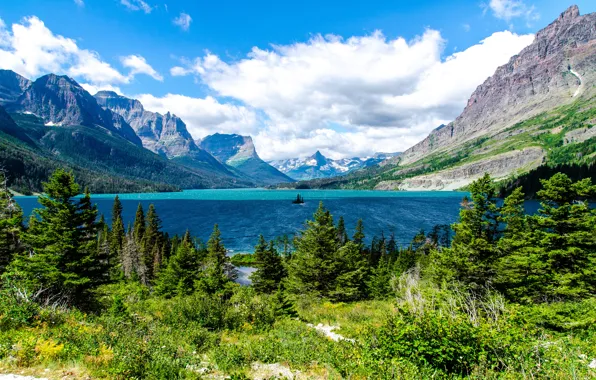 Picture mountains, nature, lake, ate, Glacier National Park, Saint Mary Lake