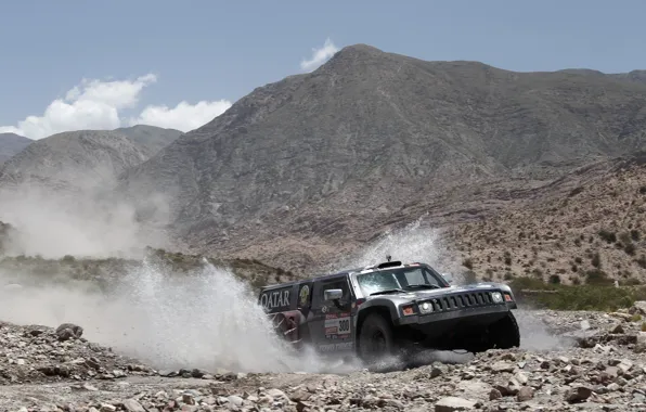 Picture The sky, Mountains, Hammer, Squirt, Rally, Dakar, SUV, The front, Hammer
