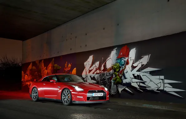 Picture Nissan, Red, GT-R, Graffity, Tunel