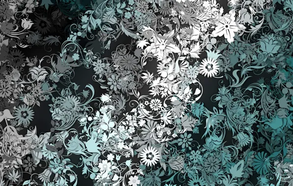 Picture flowers, abstraction, grey, background, blue, pattern, texture