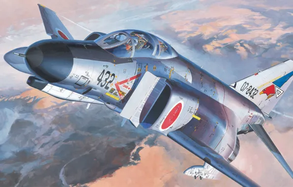 Picture war, art, painting, aviation, F-4EJ Phantom II