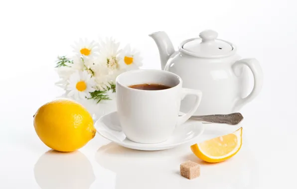 Picture lemon, tea, Daisy, teapot