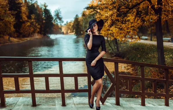 Picture girl, figure, hat, Russia, black dress