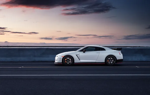 Picture Nissan, GT-R, Car, White, Side, R35, Sport, Road, Nismo, Wheels