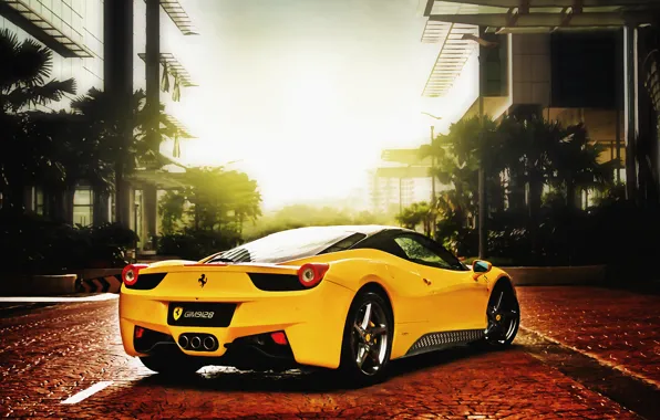 Picture the sun, ferrari, Ferrari, 458, italia, yellow, Italy