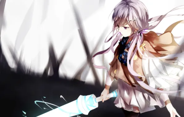 Picture girl, weapons, magic, sword, anime, art, vocaloid, xin hua