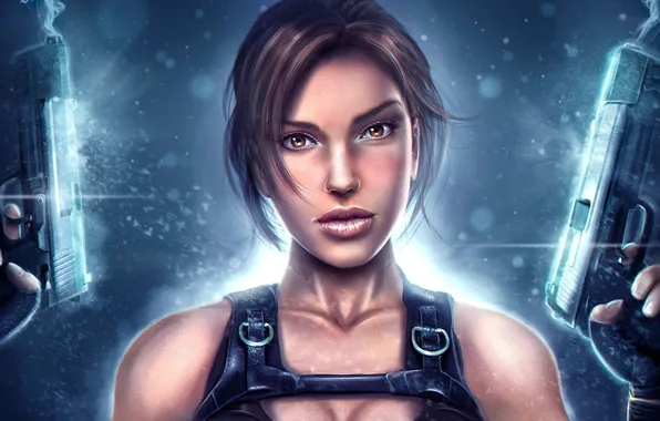 Picture girl, weapons, guns, art, Tomb Raider, Lara Croft