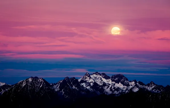 Picture snow, landscape, sunset, mountains, the moon, Alps