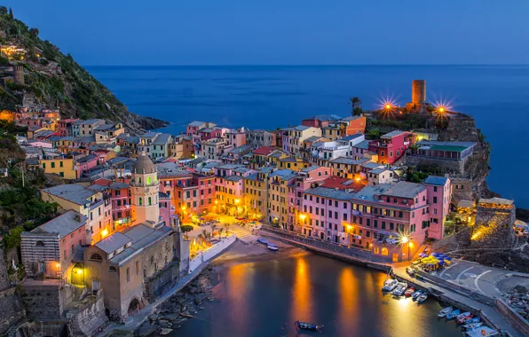 Picture sea, coast, building, Bay, boats, Italy, Italy, The Ligurian sea, Vernazza, Vernazza, Cinque Terre, Cinque …