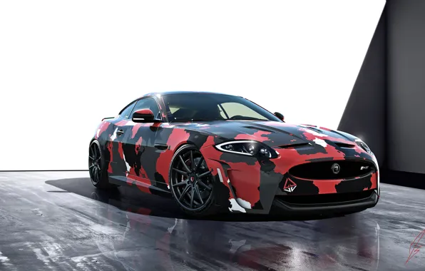 Picture Jaguar, Car, Front, Studio, Sport, XKR-S, Сamouflage