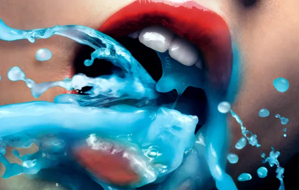 Picture water, red, blue, lips
