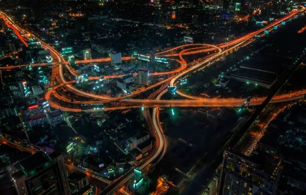Picture road, night, city, the city, building, Thailand, Bangkok, Bangkok