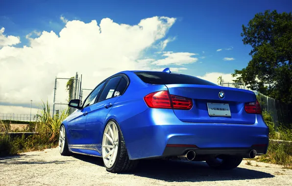 Picture BMW, BMW, wheels, blue, 335i, vossen, f30, rearside
