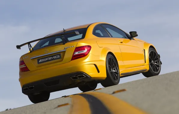 Picture the sky, yellow, markup, supercar, Mercedes, rear view, AMG, racing track, Mercedes-benz, AMG, Coupе, ц63, …