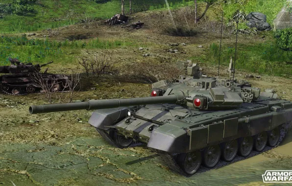 Picture forest, tank, tanks, t-90, armored warfare, destroyed