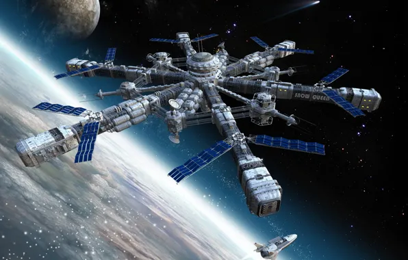 Picture space, planet, station, Shuttle, docking