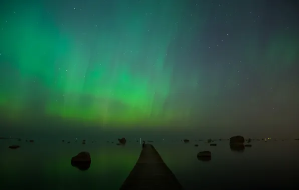 Picture stars, night, Northern lights, Estonia, the bridge