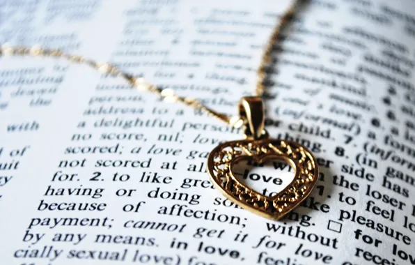 Picture heart, pendant, book, love, chain, the word