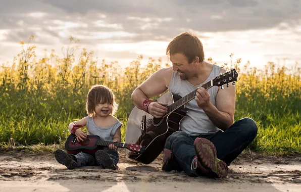 Picture music, mood, guitar, father, son