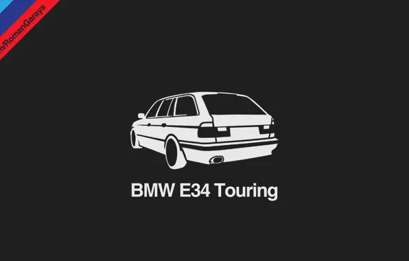 Picture BMW, Dark, Helvetica, Car, Design, Black, Wallpaper, E34, Gray, Touring, Minimalism, Graphics, Bavarian, Tricolor
