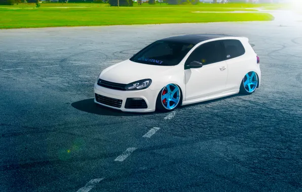 Picture Volkswagen, Grass, Blue, Sun, Color, White, Golf, Stance, Wheels, Royal, Beam, Panchito