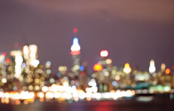 Picture night, lights, New York, bokeh, The Empire State Building