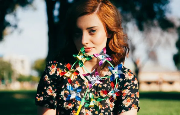 Picture summer, red hair, woman, bokeh, blurring