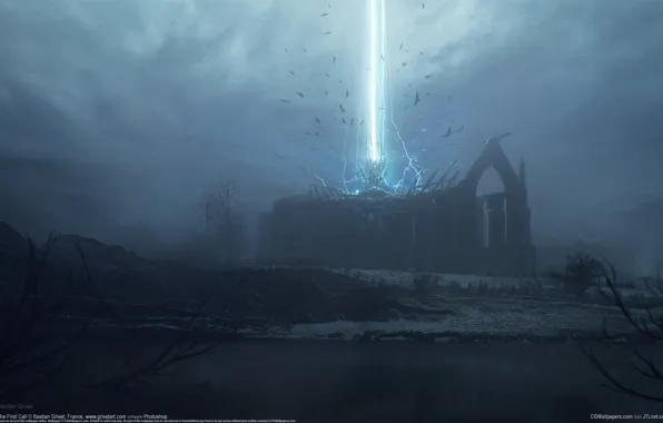 Picture rays, darkness, the darkness, the ruins, ruins, CG wallpapers, Bastien Grivet, The first call