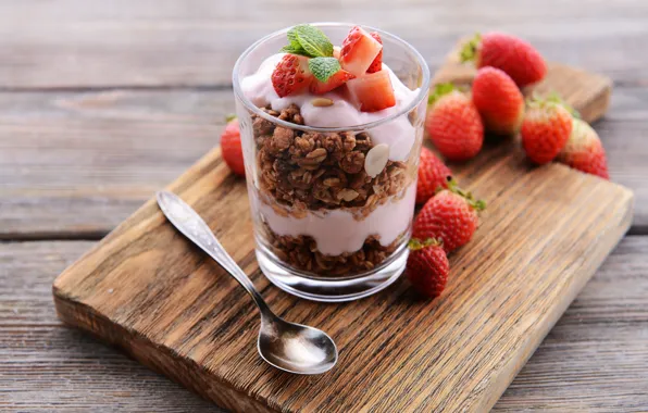 Picture berries, strawberry, sweet, strawberry, dessert, muesli, yogurt