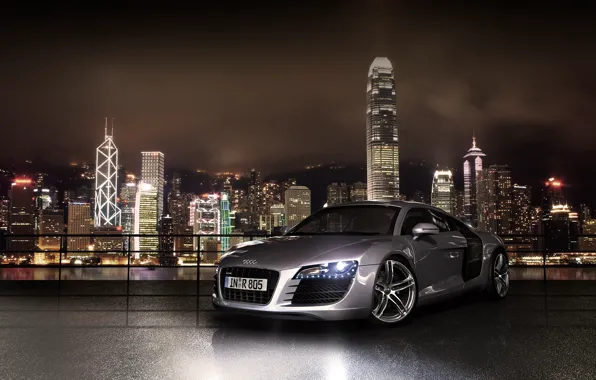 Picture night, the city, lights, Audi, audi r8