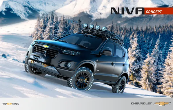 Picture forest, snow, mountains, Wallpaper, Chevrolet Niva Concept, Niva Concept