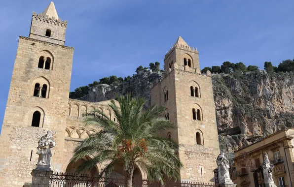 Picture Palma, mountain, Italy, Cathedral, Sicily, Cefalu