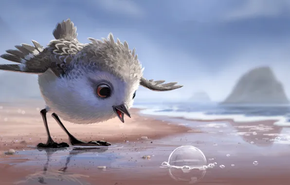 Picture cinema, animation, Disney, Pixar, beach, sea, bird, water, feathers, mountain, sand, cartoon, movie, new, seaside, …