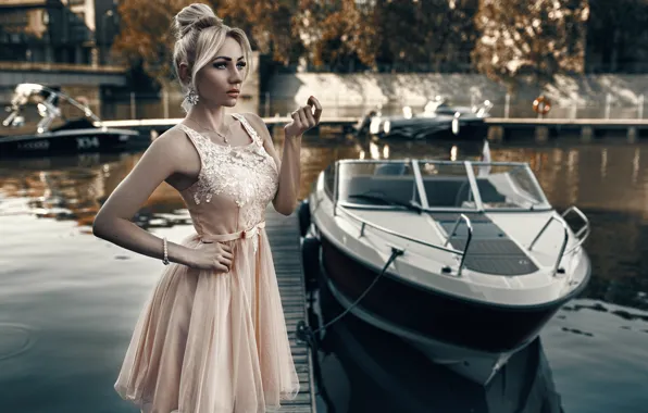 Picture girl, style, model, dress, boat