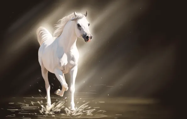 Picture water, light, squirt, horse, horse, art, white, the sun's rays