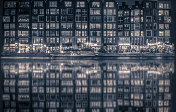 Picture water, light, night, reflection, channel, Netherlands, architecture, the gondola