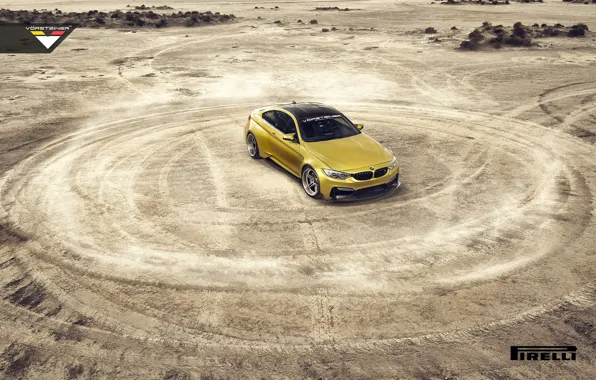 Picture BMW, Car, Vorsteiner, Yellow, Pirelli, Wheels, Desert, 2015, Skid, GTRS4