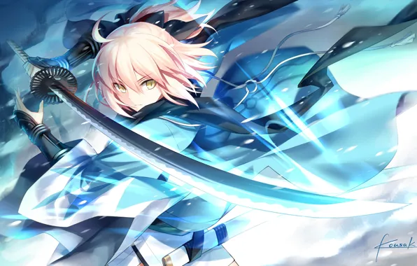 Picture girl, sword, saber, fate stay night, anime, art